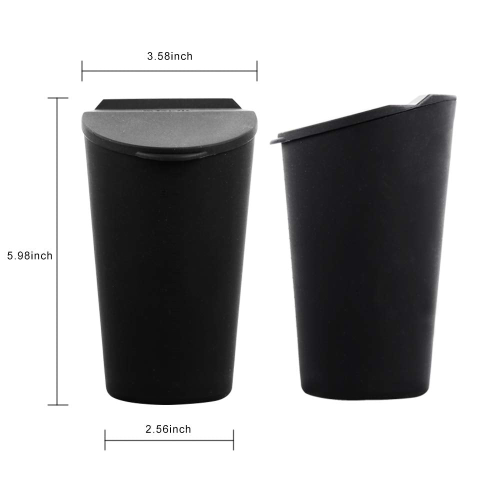 Thinsgo Car Silicone Trash Can With Lid Car Cup Holder Trash Bin Auto Vehicle Car Garbage Can Bin Use In Auto Home Office (Black)