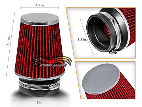 RED 3.5'' 89 mm Inlet Narrow Cold Air Cone Replacement Performance Washable Clamp-On Dry Air Filter