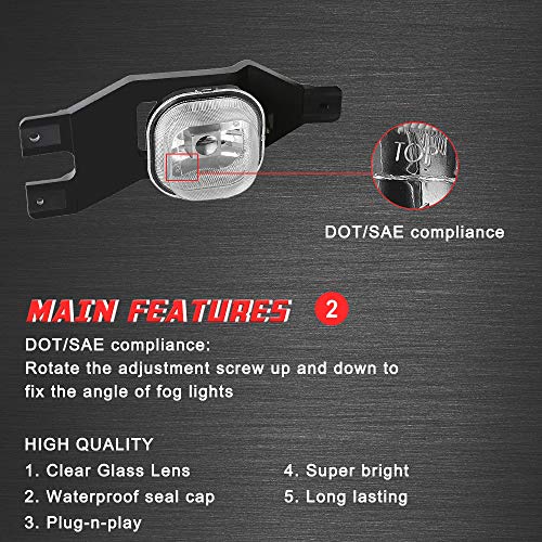 Driving Fog Lights Lamps Replacement for 1999-2004 Ford F250 350 450 550(Super Duty) 2001-2004 Ford Excursion with H10 12V 42W Halogen Bulbs (Clear Lens)
