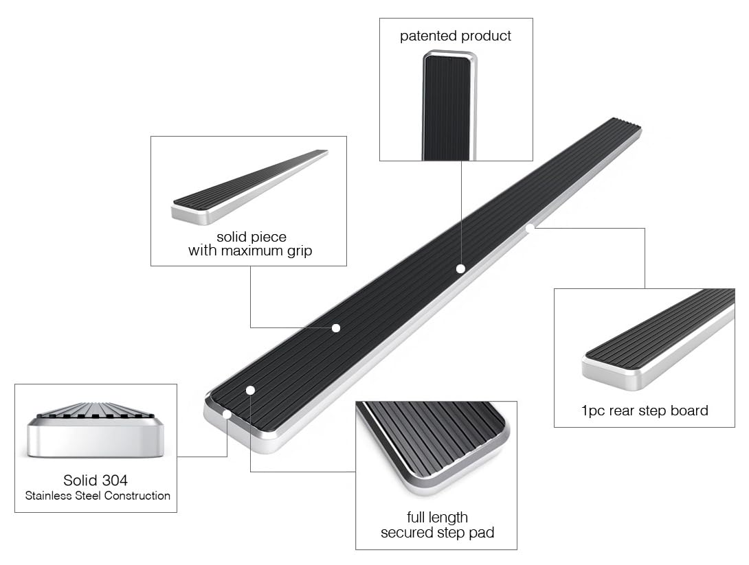 APS Rear Step Bar 5in Silver Compatible with Ram Promaster 2014-2025 Full Size Van (Nerf Bars Side Steps Side Bars)