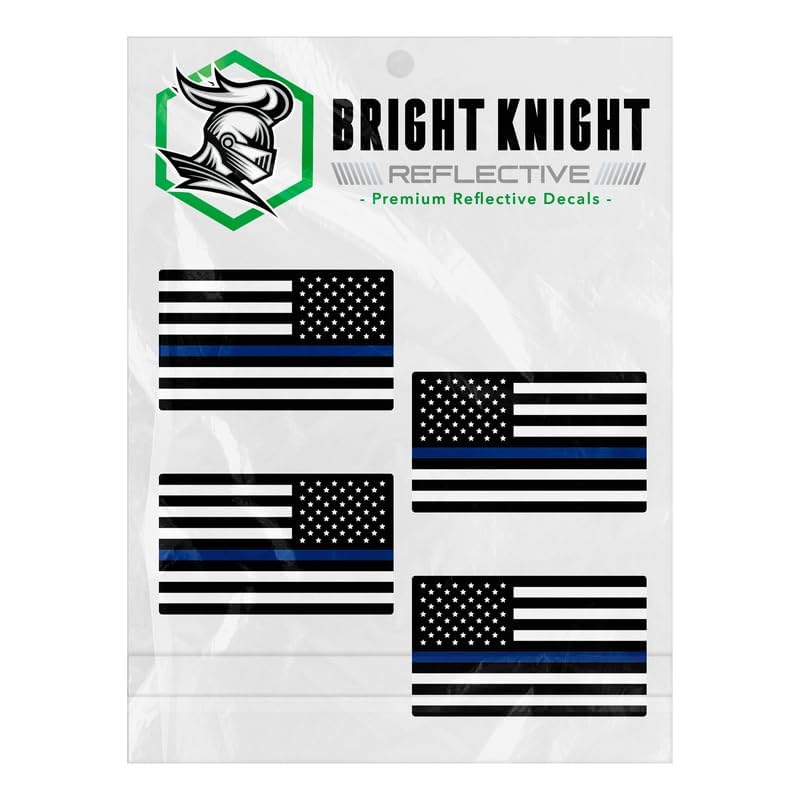 Bright Knight Reflective Flag Sticker, 2'' X 1'' Blue American Flag Sticker Mirrored 2 Pair Retro-Reflective Vinyl, Made In Usa