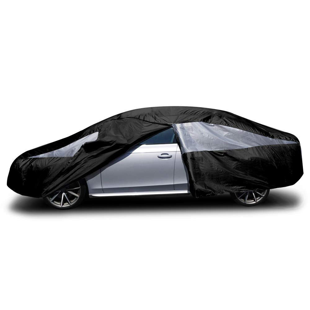 Titan Jet Black Poly 210T Car Cover For Compact Sedans 176-185''. Waterproof, Uv Protection, Scratch Resistant, Driver-Side Zipp