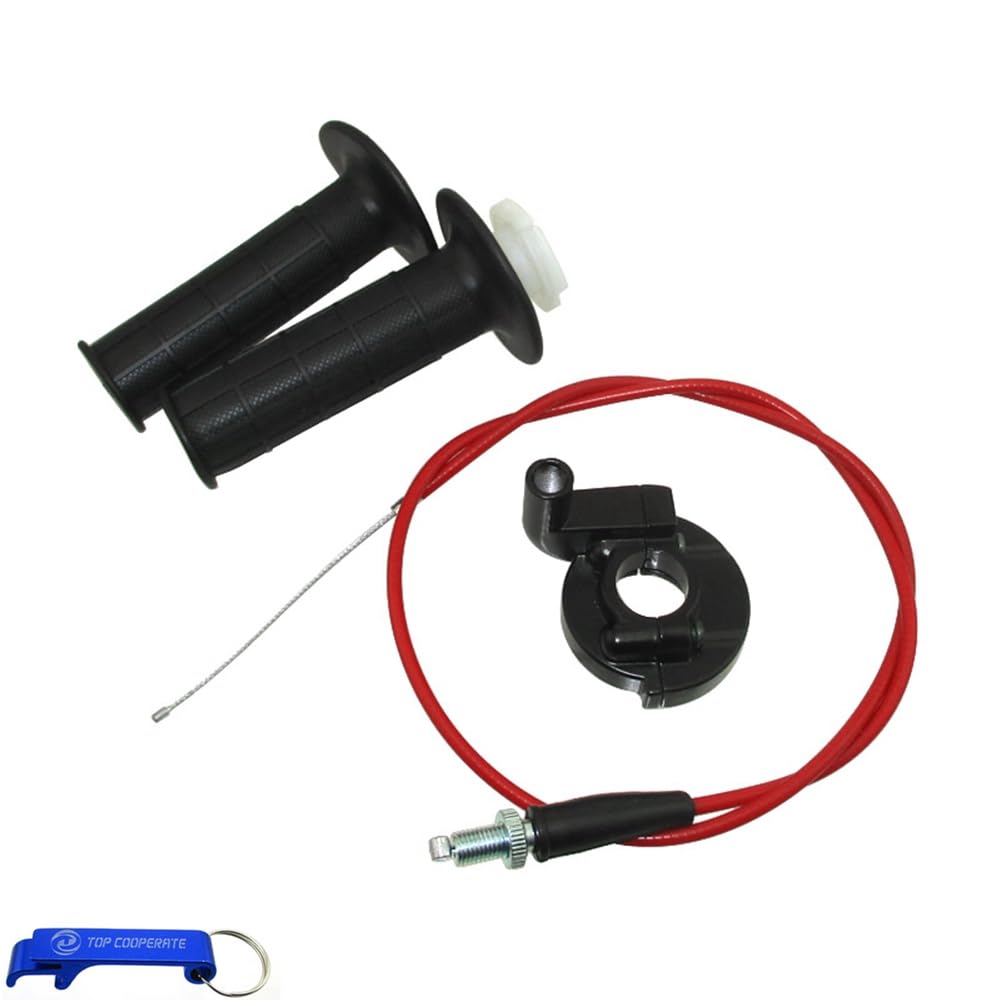 Tc-Motor Black Twist Throttle Handle Grips + Red Throttle Cable For Chinese Pit Pro Dirt Bike Xr50 Crf50 Crf70 Ssr Thumpstar Stomp 50Cc 70Cc 90Cc 110Cc 125Cc 140Cc 150Cc 160Cc