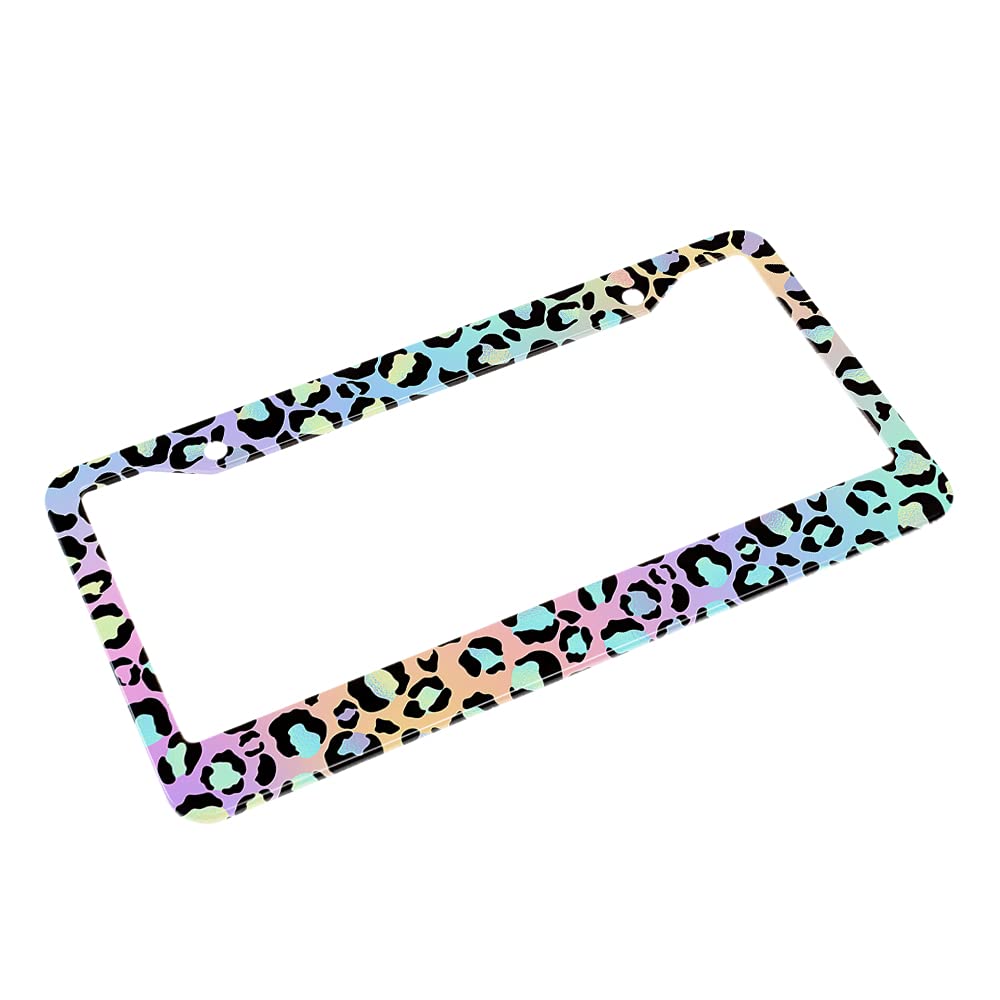 Beabes Blue Leopard License Plate Frame Animal Rainbow Car Frames, License Plates Holder, Big Cat Bright Color License Plate Cov