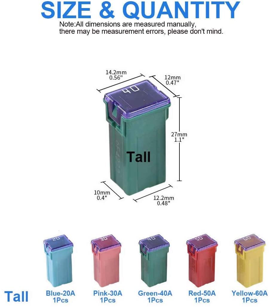 30 Pc Automotive Tall/Standard Profile Box Shaped Fuse Kit For Ford, Chevy/Gm, Nissan, And Toyota Pickup Trucks, Cars And Suvs