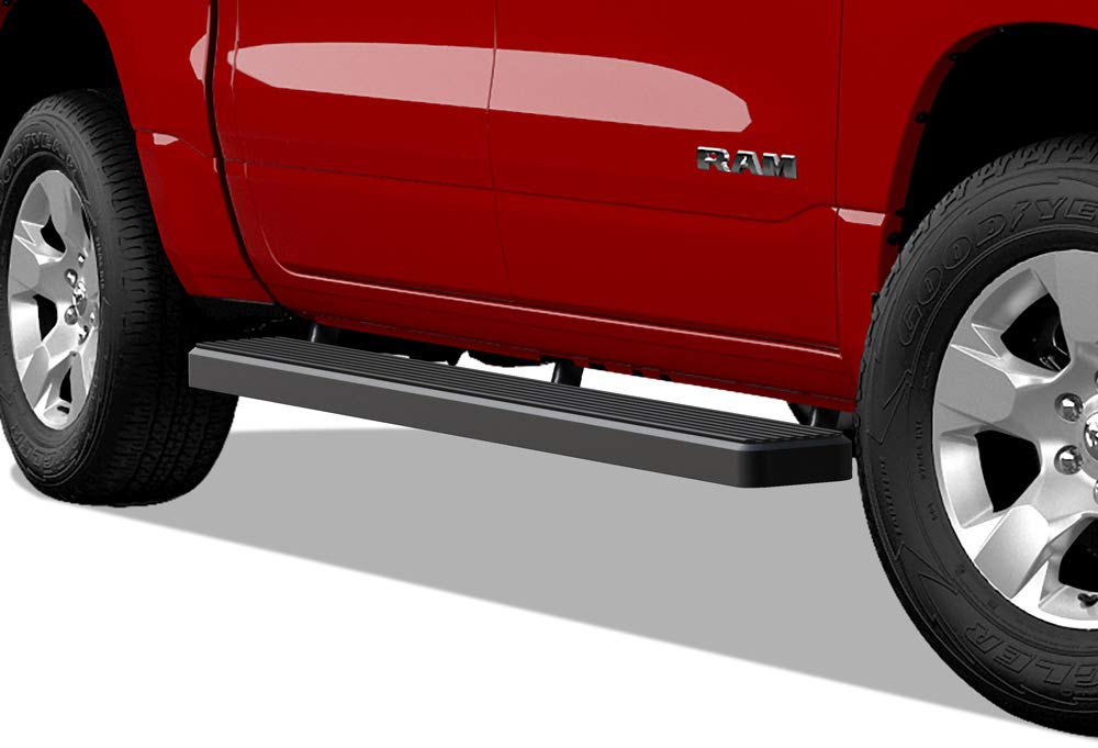 Aps Running Boards For 2024 Ram Crew Cab, 5-Inch Wide, 304 Stainless Steel Black, Low Profile Design, Non-Slip Surface