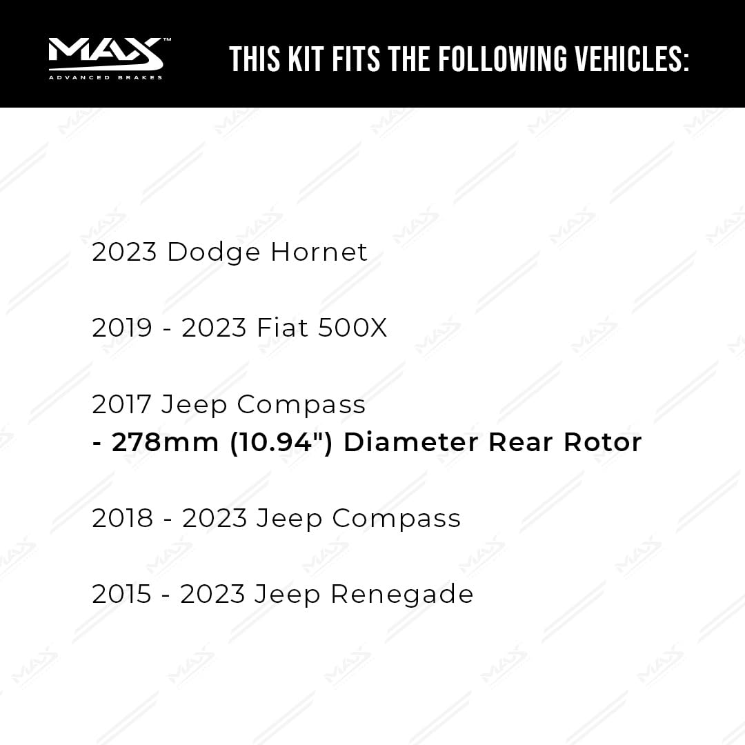 Max Advanced Brakes Rear Brake Kit Compatible With 2017-2021 2022 2023 Jeep Compass Renegade Compatible With Fiat 500X Replaceme