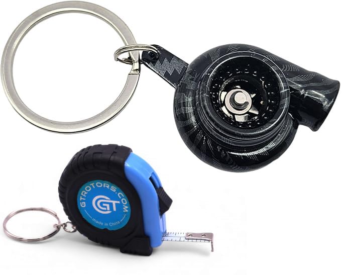 Gt//Rotors Carbon Fiber Turbo Keychain Metal Spinning Turbocharger Automotive Mini Car Part Keychain Key Ring (Bonus: 3Ft Mini T