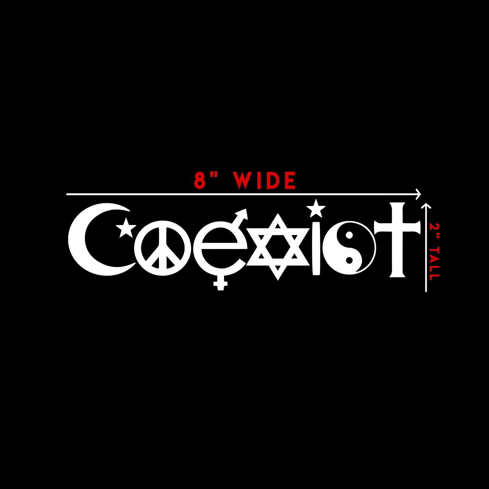 Coexist Peace Religion Sticker Decal Notebook Car Laptop 8'' X 2'' (White)