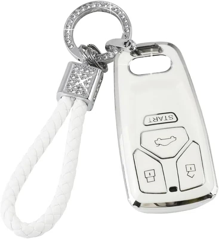 Pifoog Key Fob Cover Accessories For Audi Bling Keychain 3 4 Buttons Tpu Keys Case Protector Shell Soft White Silver For Audi Q5