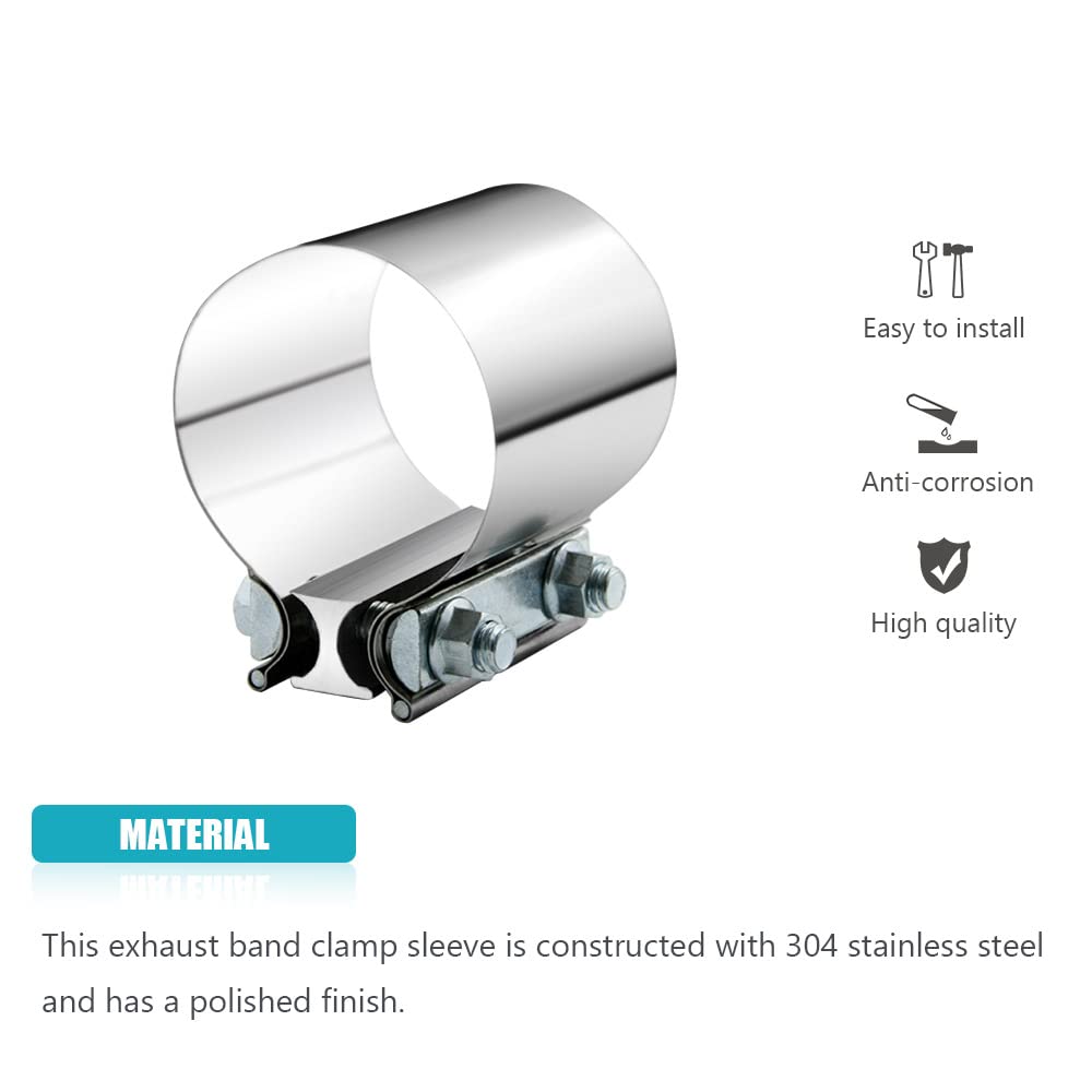 2.75'' 2.75 Inch Exhaust Clamp Butt Joint Band Clamp Sleeve Coupler Stainless Steel 2 3/4 Inch For Exhaust Pipes, Mufflers And C