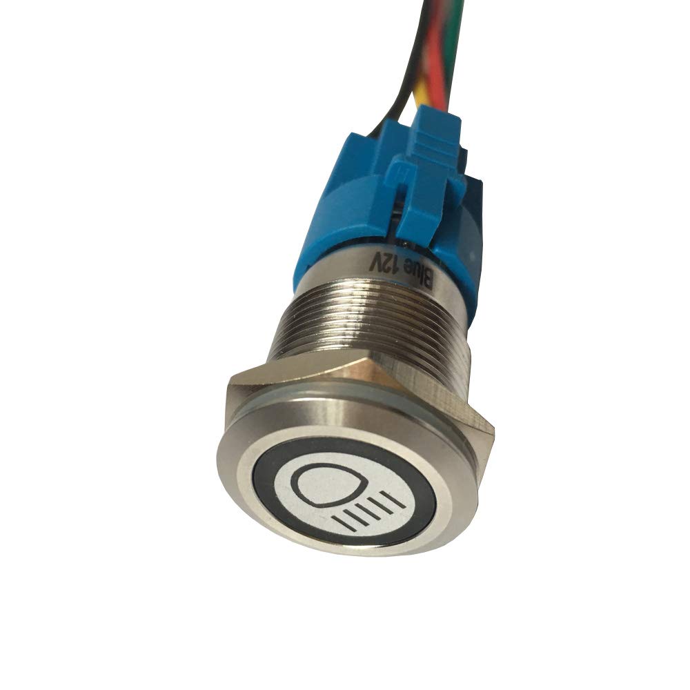 Esupport 12V Car Vehicle Blue Led Light Main Beam Push Button Metal Toggle Switch Socket Plug 19Mm