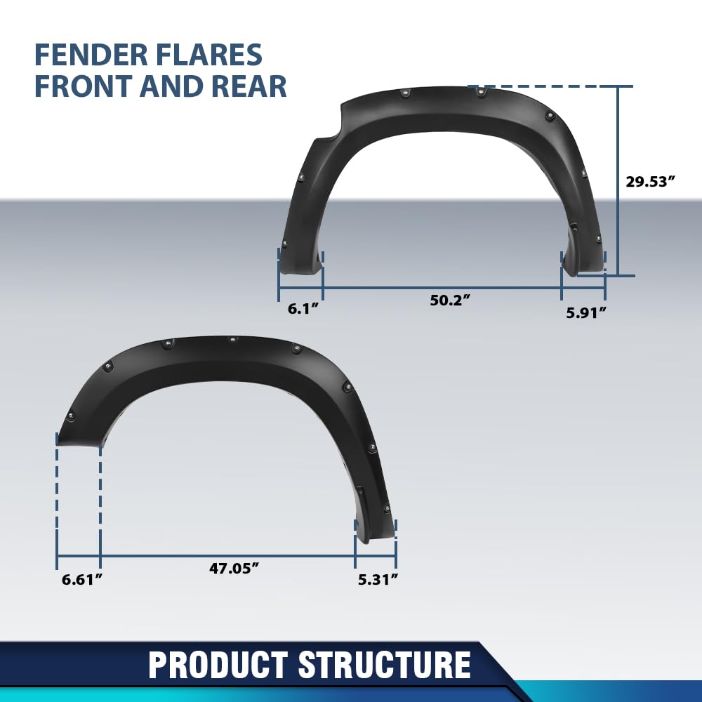 Pit66 Fender Flares Smooth Pocket Riveted Compatible With Ram 1500 2Wd/4Wd 2019 2020 2021 2022 2023/ Not Fit Rebel Models