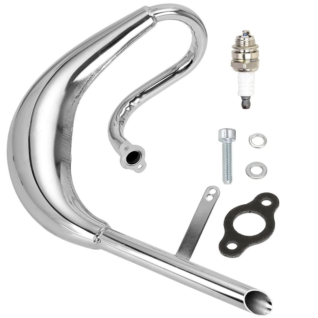 FVRITO Performance Chrome Exhaust Muffler Expansion Chamber Pipe Silencer Gasket for 2 Stroke 50cc 66cc 80cc 100cc Engine Gas Mo
