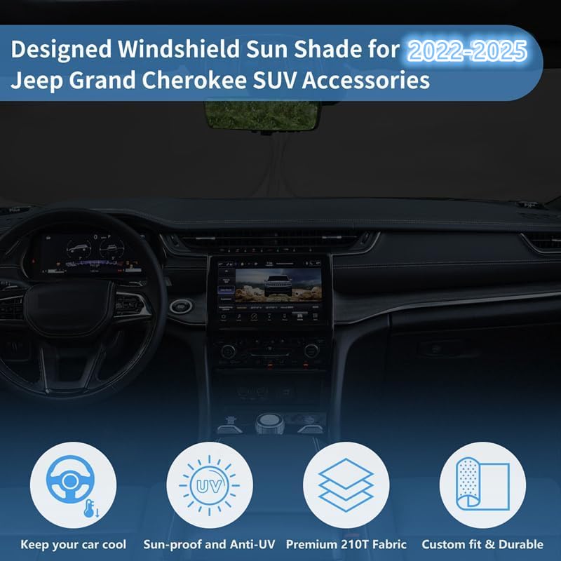 Windshield Sun Shade For Jeep Grand Cherokee Accessories Window Sunshade Fit 2025 2024 2023 2022 Grand Cherokee Front Window Sha