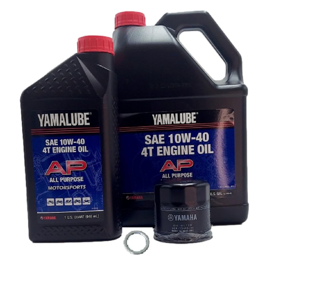 Yamaha R1 (2009-2014) all Models Oil Filter Change Kit Yamaha Part# 5GH-13440-80-00 and 5 Quarts All Purpose LUB-10W40-AP-12