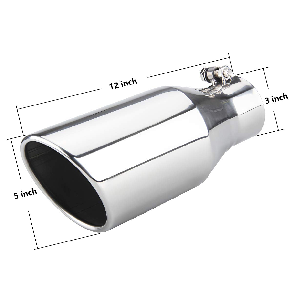 LCGP Stainless Steel Polished Exhaust Tip - 3 Inlet, 5 Outlet, 12 Length, Bolt On Tail Pipe for Enhanced Performance