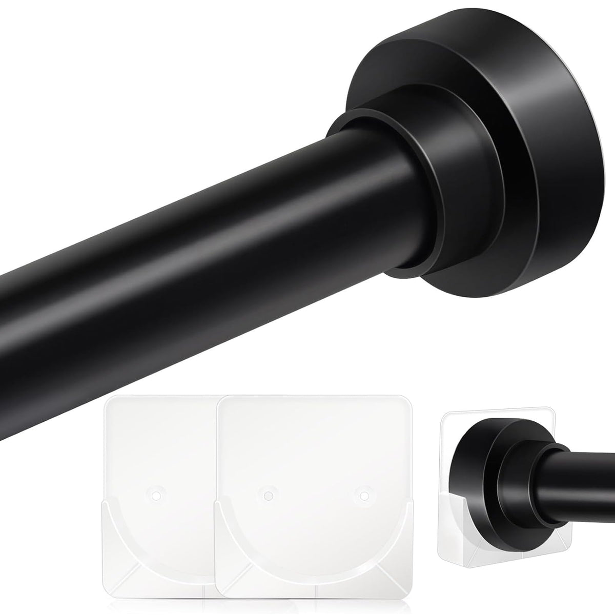 Ynl Tension Shower Curtain Rod 34-120In(2.8-10Ft) With Shower Rod Holders, Adjustable Spring Shower Rod No Drilling, Non-Slip, Never Rust, Extra Long Rod For Bathroom Window Patio, Matte Black