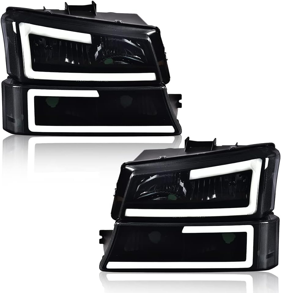 G-Plus Led Drl Headlights, Compatible With 2003 2004 2005 2006 Chevy Silverado/Avalanche 1500 2500 Bumper Headlamp, Smoky Lens B