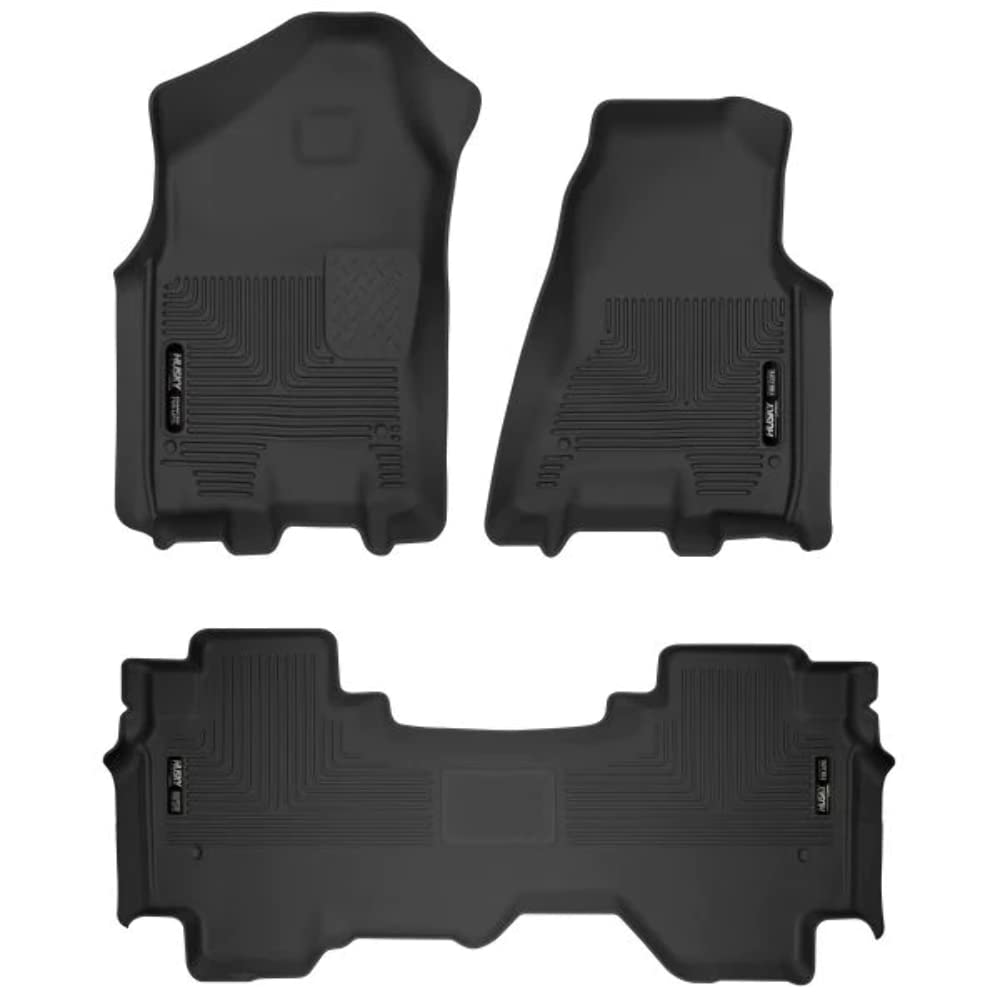 Husky Liners X-Act Contour Floor Mats | Fits 2019-2024 Dodge Ram 1500 Quad Cab | Front & 2Nd Row, 3-Pc Black - 53698