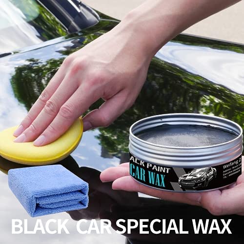Weica Car Wax Black Solid For Black Cars, Carnauba Car Wax Kit Cleaner, Car Waxing Scratch Resistance Auto Ceramics Coating 180G With Free Waxing Sponge And Towel-Black