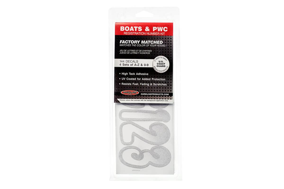 Hhardline Products Series 200 Factory Matched 3-Inch Boat & Pwc Registration Number Kit, White/Silver - Whsig200