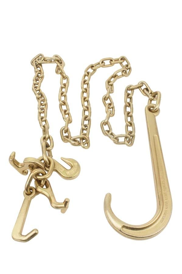 Mytee Products 5/16''X6' Leg G70 15'' Long Shank J Hook Tow Chain W/Rtj Cluster Hook & Grab Hook - 4700 Lbs Wll Heavy Duty Trans