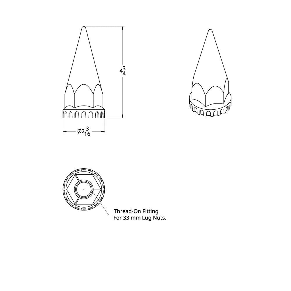 United Pacific 10569Cb - Wheel Lug Nut Cover Set - 33Mm X 4-3/4&quot; Chrome Super Spike Nut Cover - Thread-On (60 Pack)