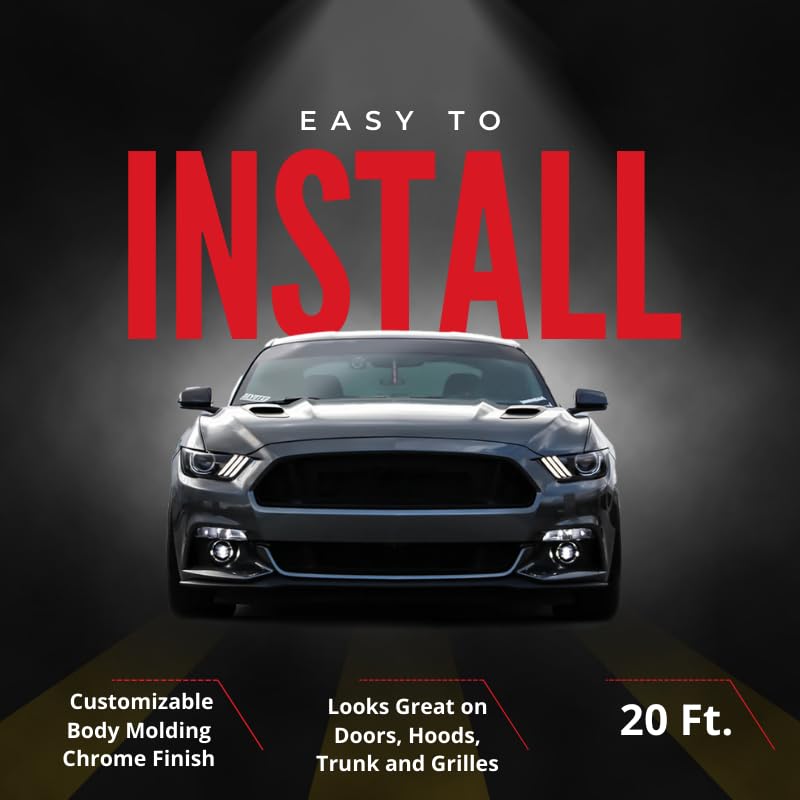 COWLES Custom - Premium Universal Body Molding for All Vehicles - Easy Install, Chrome Finish, 1/4'' by 20 feet, UV Protected, L