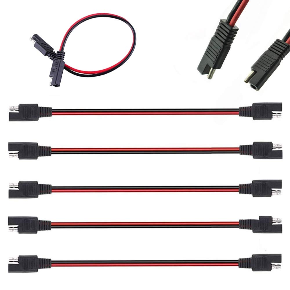 5 Pack 12'' 12 Gauge 2 Pin Quick Disconnect Audiopipe Polarized Wire Harness, Heavy Duty SAE Connector Bullet Lead Cable