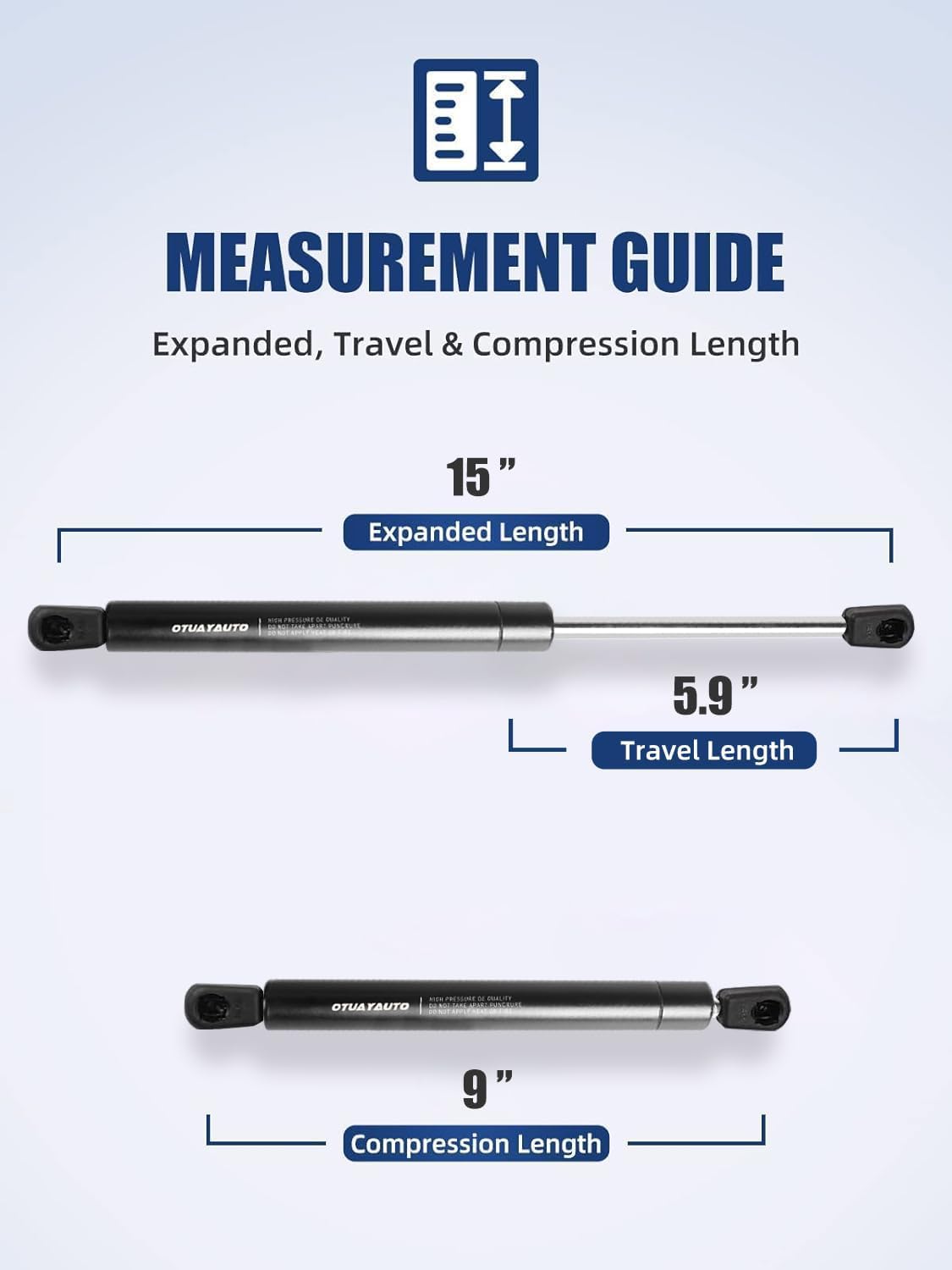 Otuayauto 15 Inch Gas Strut - 300N/67Lbs Universal Lift Support - Gas Spring, Gas Shocks, For Cabinets Heavy Duty Tool Box Lids
