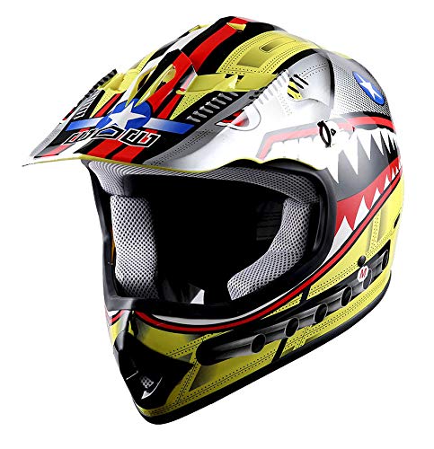 WOW Youth Kids Motocross BMX MX ATV Dirt Bike Moutain Helmet Shark Yellow