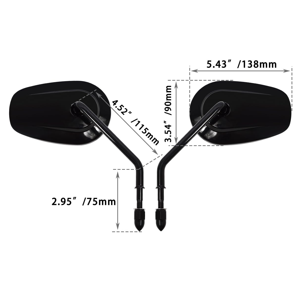 Fovplue Handlebar Mount Mirrors,Left & Right Side Long Stem Rearview Mirrors For 1982-2024 Harley Models,For Cvo Dyna Electra Glide Road Glide Road King Softail Street Glide Sportster 1200 883,Black