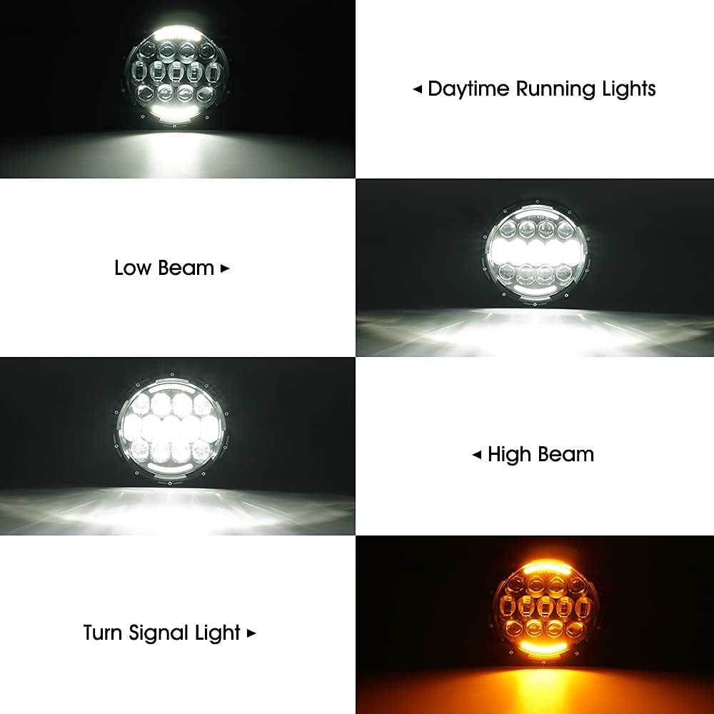 Xprite 105W Led Headlights With Hi/Lo Beam, Drl And Amber Turn Signal, 7 Inch Round Headlights Compatible With Jeep Wrangler Jk