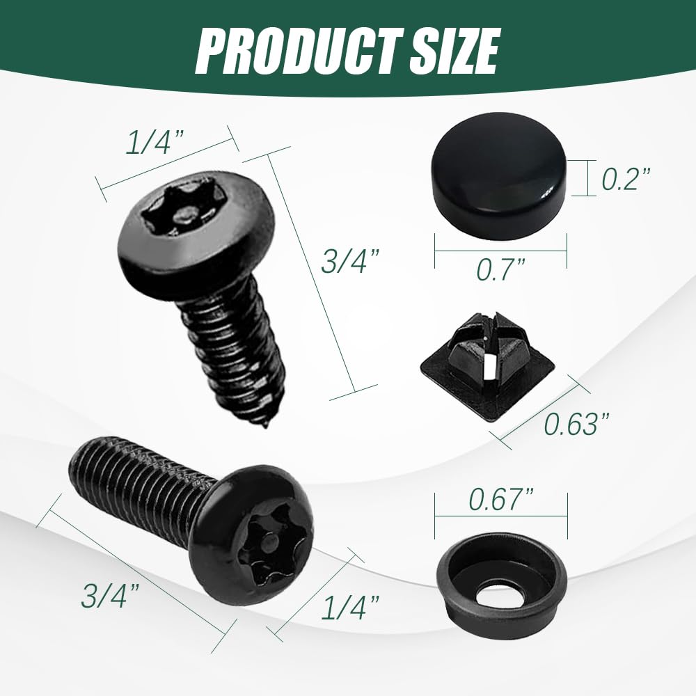 Anti Theft License Plate Screws Kits, Tamper Resistant Licence Plate Kit, 1/4'(M6) Security Screws, Rust Proof Stainless Steel Bolts Fasteners Kit For Front Rear Frame Holder Mounting