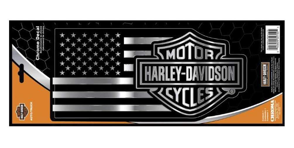 Harley-Davidson Embossed Bar & Shield American Flag Chrome Decal - 11.25 x 5.25 in.