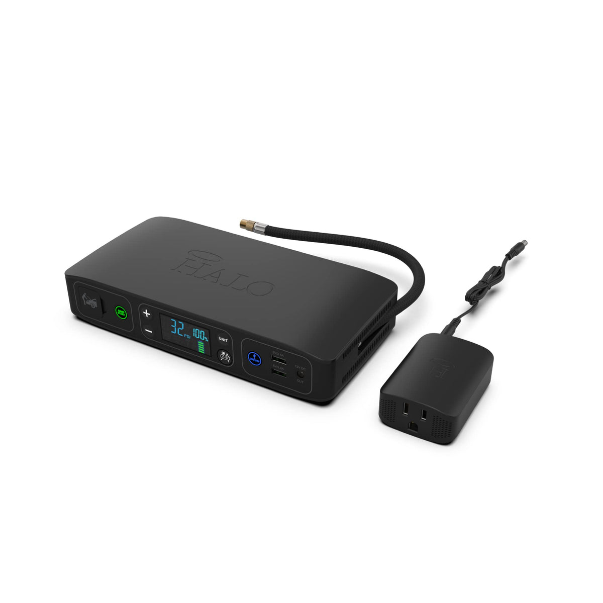 Halo Bolt Air +, Portable Vehicle Jump Starter With Air Compressor, Power Bank With Digital Display Charges Multiple Devices, Bolt Air+ Ac Inverter