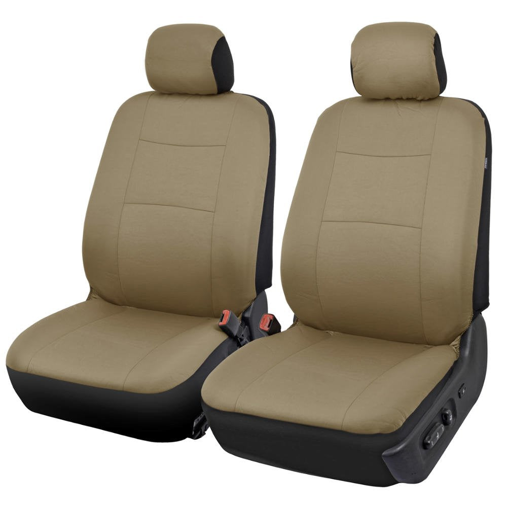 Bdk Os-309-Ab Tan Trim Black Car Seat Covers Full 9 Piece Set, Sleek & Stylish, Split Option Bench 5 Headrests Front & Rear Bench, Beige