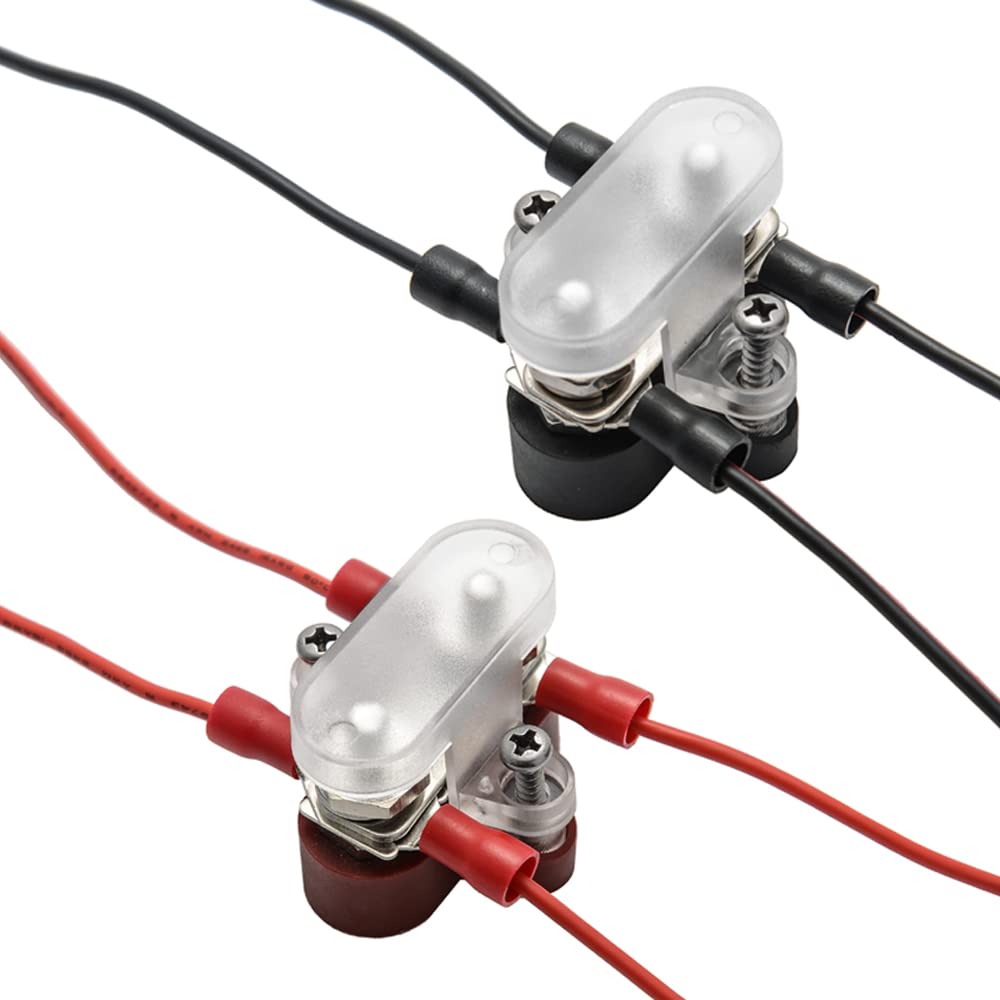 Heart Horse Bus Bar Terminal Block 1/4'' Power Stud Battery Junction Block Post Distribution Block Insulated With Cover Dc 48V 200A For Auto Truck Rv Boat (1/4'',Red+Black)