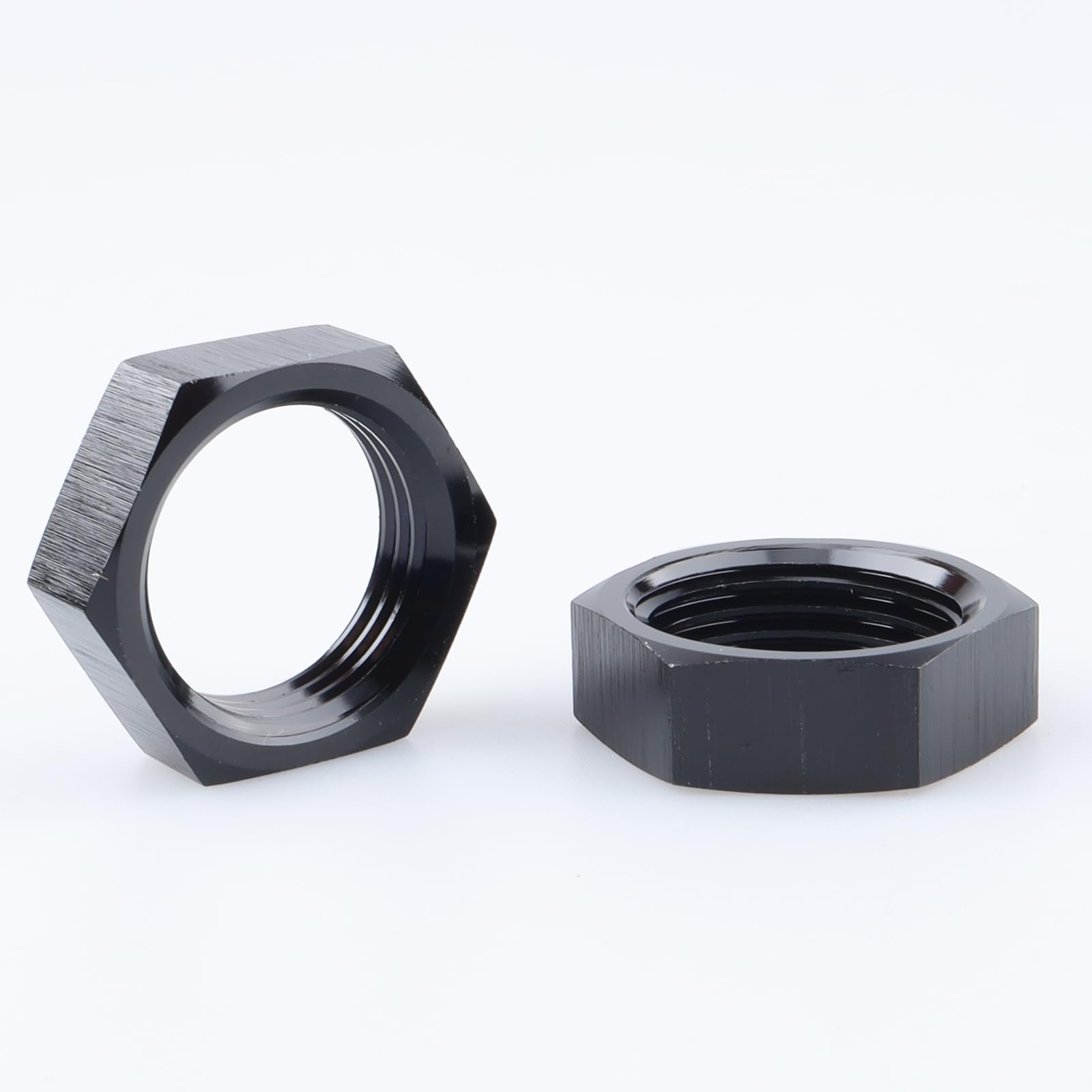 AC PERFORMANCE Aluminum -10 an Female Thread Hex Bulkhead Nut for AN10 Bulkhead Fitting Adapter, Black Anodized, Pack of 2