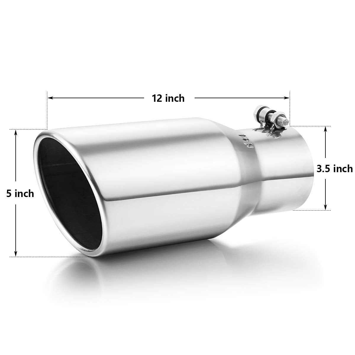 A-KARCK 3.5 Inlet 5 Outlet 12 Long Polished Stainless Steel Exhaust Tip - Bolt On Design Tailpipe Accessory