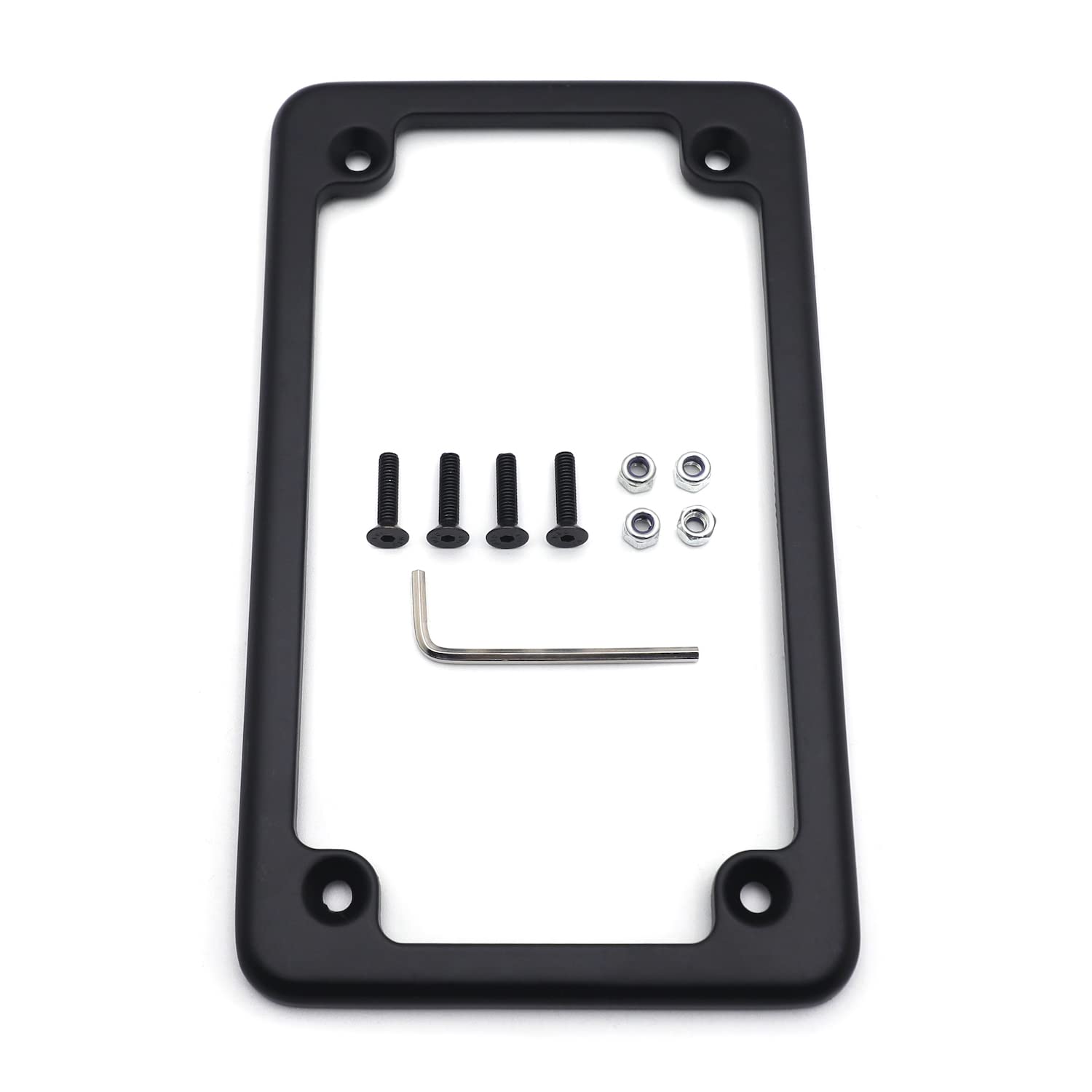 Httmt Mt294-001- Motorcycle Black Flat License Plate Frame Bracket Tag Holder 7 X 4 Inches Compatible With Universal /Suzuki/Yam