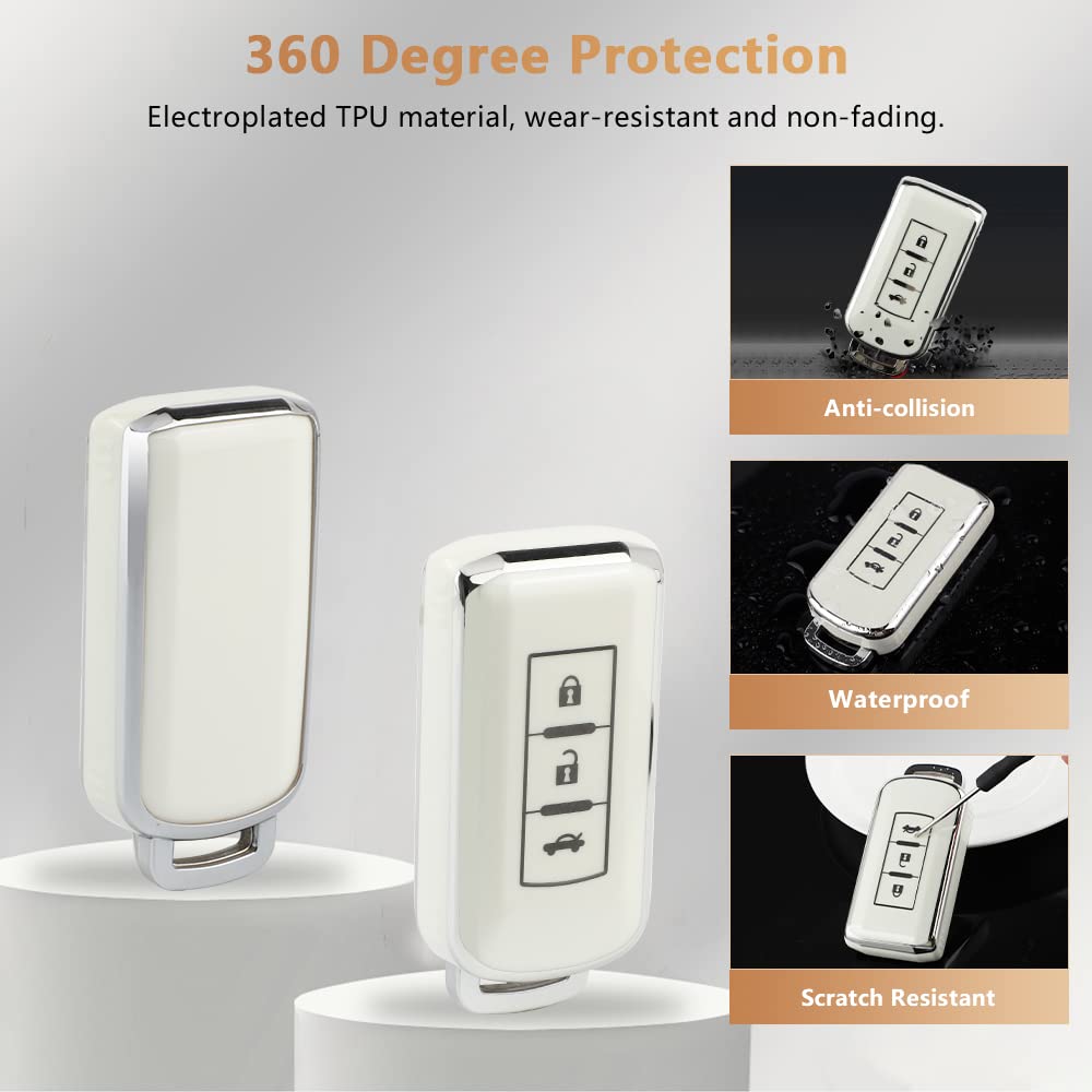 Pifoog Key Fob Cover For Mitsubishi Lancer Outlander Mirage Accessories Soft Tpu 3 Buttons Smart Keys Case Shell Protector Glitter Keychain Girl Women White Silver