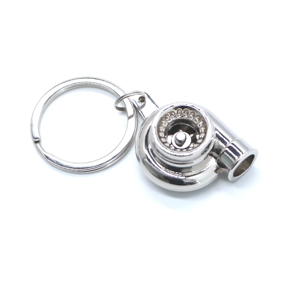 Gt//Rotors Turbo Keychain Metal Spinning Turbocharger Automotive Mini Car Part Keychain Key Ring (Silver Chrome Turbo)