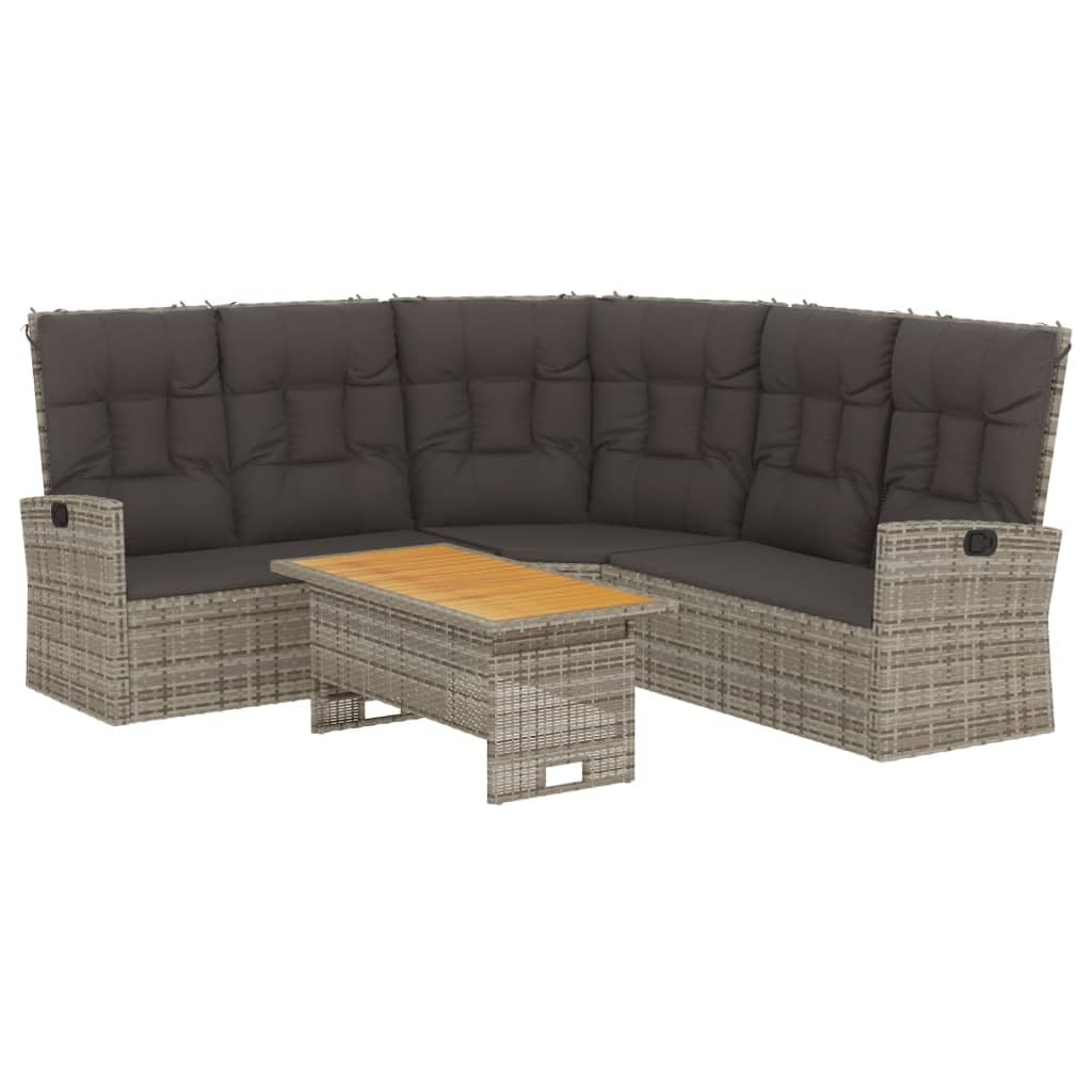 vidaXL 2 Piece Patio Lounge Set, Grey Poly Rattan with Cushions - Durable, Weather Resistant, Adjustable Acacia Wood Tabletop, C
