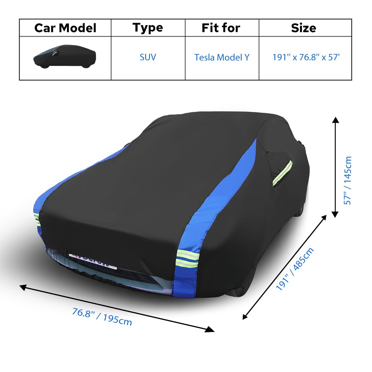 Avecrew Car Cover For Tesla Model Y, Custom Fit Full Exterior Cover With Charging Port And Breathable Ventilation Mesh, Waterpro
