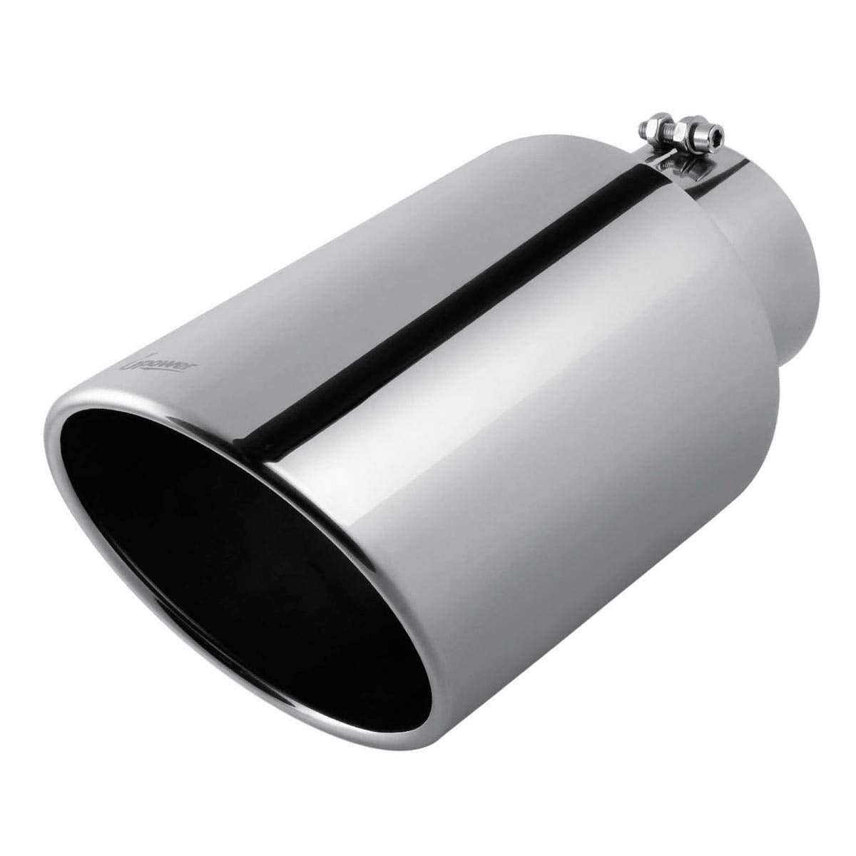 Upower 5' To 8' Diesel Exhaust Tip Universal Trucks Car Chrome 5 In Inlet 8 In Outlet Exhaust Tip 15' Long 5 X 8 X 15 Inch Diesel Tail Pipe Stainless Steel Polished Bolt/Clamp On