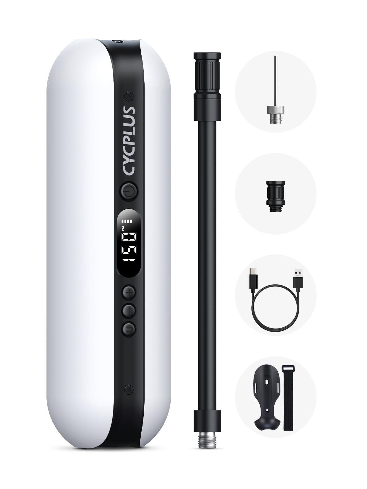 CYCPLUS Electric Air Compressor Portable Bicycle Pump Car Tire Inflator, Max 150 PSI, Auto Shut-Off Air Pump with Presta and Sch