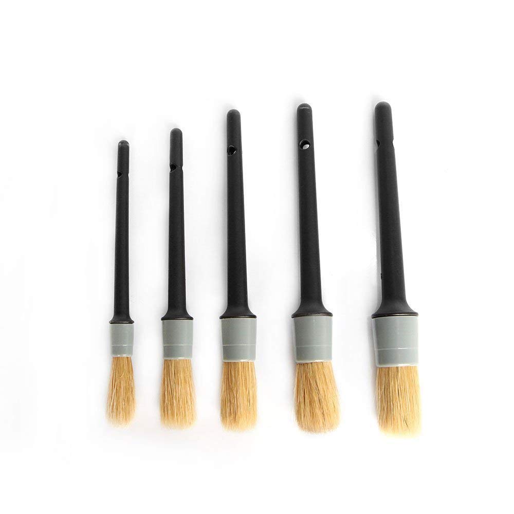 Auto Care Natural Boar Hair Detail Brush (Set Of 5),Premium Detail Brushes For Engines, Wheels, Interior, Leather, Trim,Air Vent