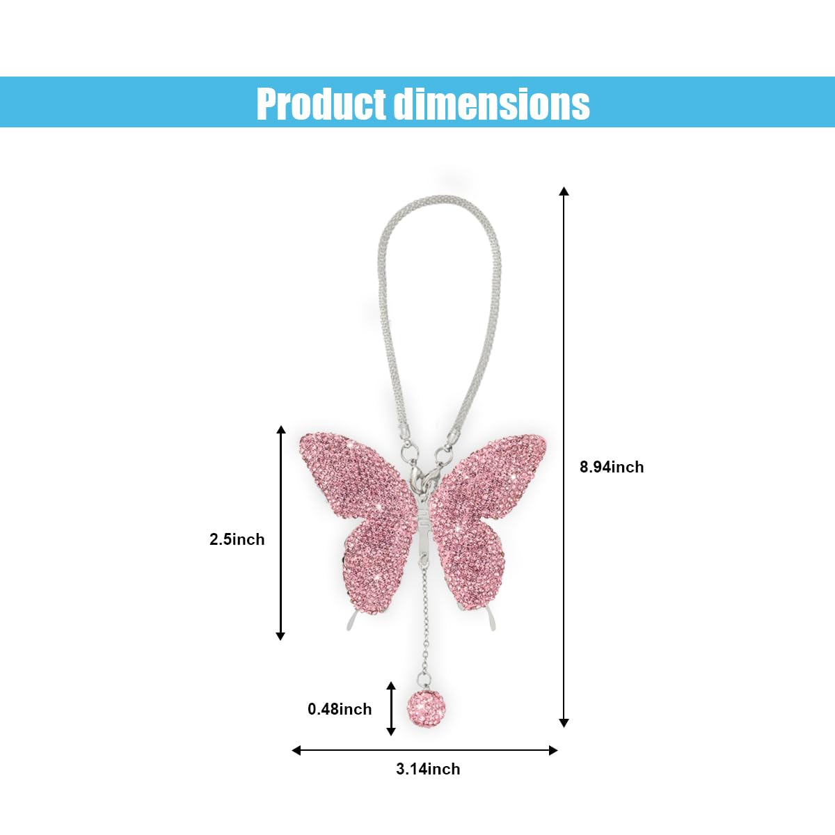 Bling Butterfly Diamond Car Hanging Accessories, Crystal Car Rear View Mirror Charms Car Decorative Accessories For Women, Lucky